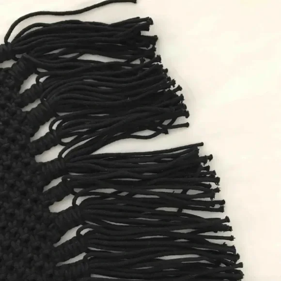 Danielle Nicole Black Macrame with Wooden Handle Handbag - Picture 5 of 8